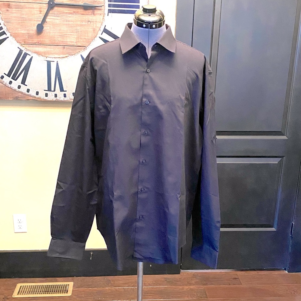 Calvin Klein men’s black button down shirt NWOT 17 1/2 34/35 XL 417